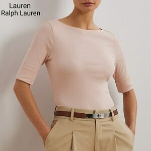 Lauren Ralph Lauren Stretch Cotton Boatneck Tee Pink